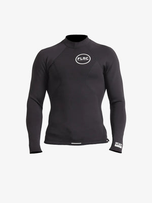 Men's 1.5mm Wetsuit Top V1, black long-sleeve neoprene top with white FLRC chest logo, front view