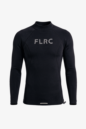 Men's 1.5mm Wetsuit Top V2, black long-sleeve top with grey FLRC chest logo and hem drawcord toggle