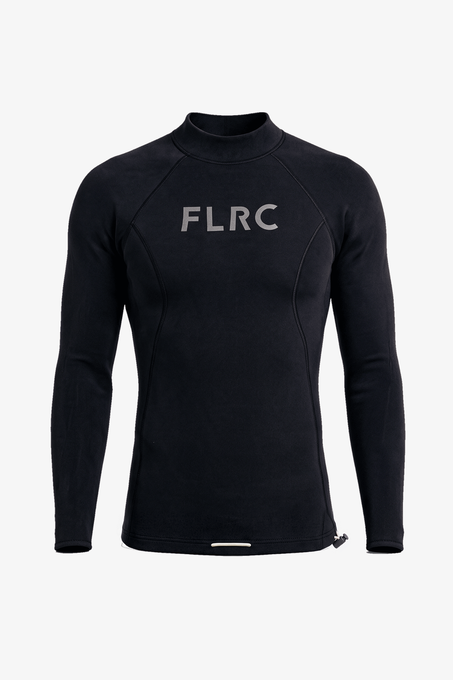 Men's 1.5mm Wetsuit Top V2, black long-sleeve top with grey FLRC chest logo and hem drawcord toggle