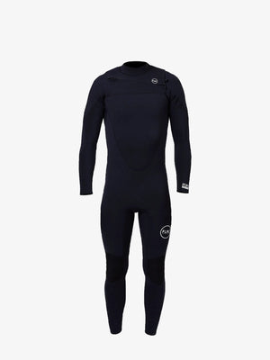 Men's 3/2mm Fullsuit V2 wetsuit, black with FLRC circle logo on the thigh, front view