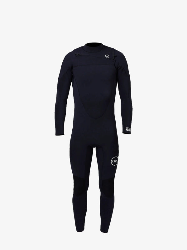 Men's 3/2mm Fullsuit V2 wetsuit, black with FLRC circle logo on the thigh, front view